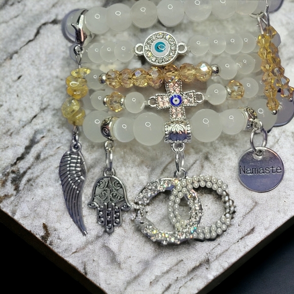 White CC Crystal Namaste Charmed bracelets Set - Picture 2 of 7